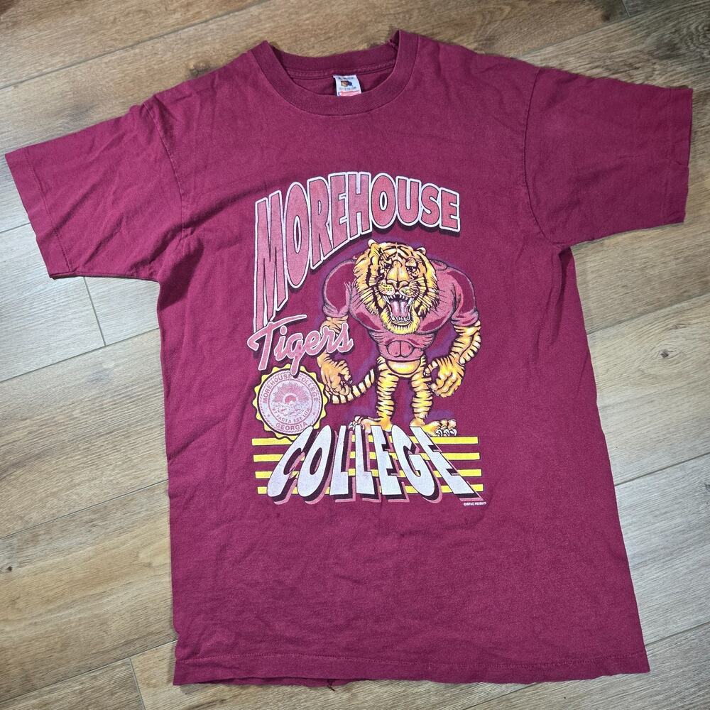 Vintage 90s Morehouse College Tigers T Shirt Men XL Maroon USA Made HBCU Retro